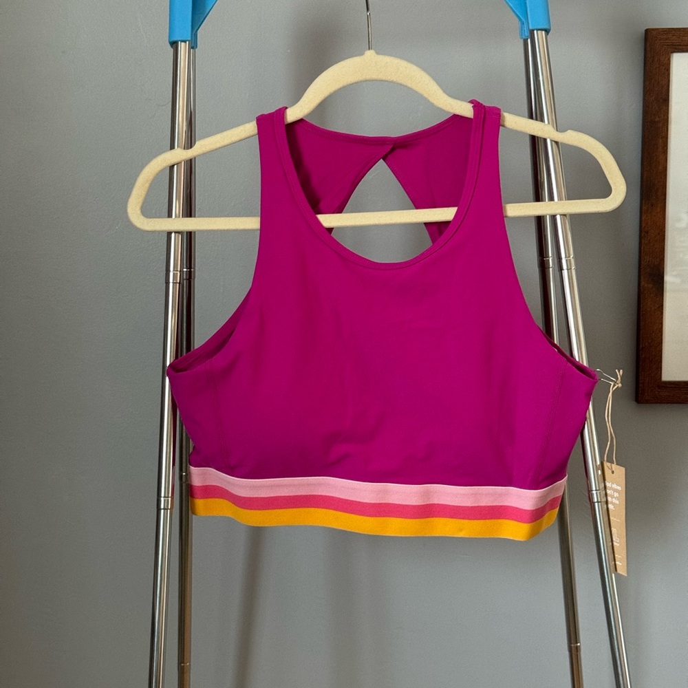 POPFLEX Pink Crop Top with Striped Hem